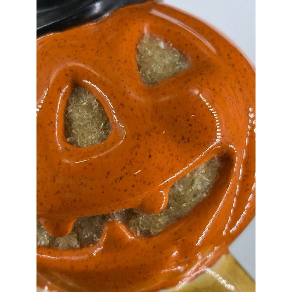 Vintage Yozie Ceramic Orange Pumpkin Head Halloween Light